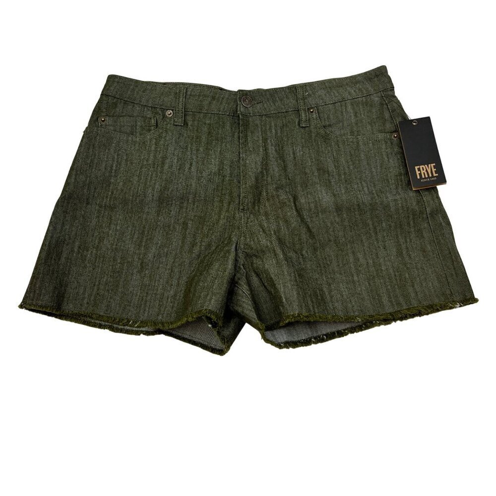 FRYE Women’s Denim Shorts Frayed Cuff Olive Size 12 New